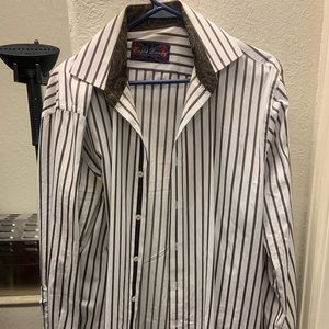 English Laundry mens dress shirt medium white and brown stripe